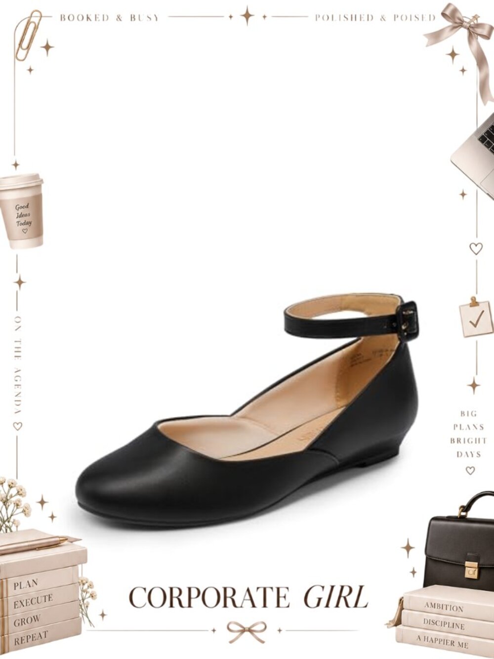 Ballet Flats Round Toe V-Shape Ankle Buckle Cushioned Insole